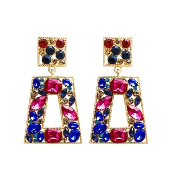 Jewelry - Barbie Core Encrusted Rhinestone Geometric Earrings